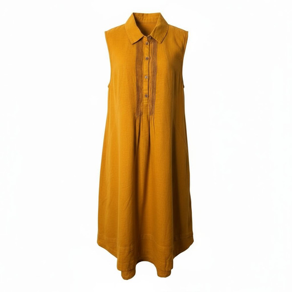 Yuvita Sleeveless Linen Pintuck Pleated Midi Dress Marigold Yellow A-Line XS - Picture 1 of 10